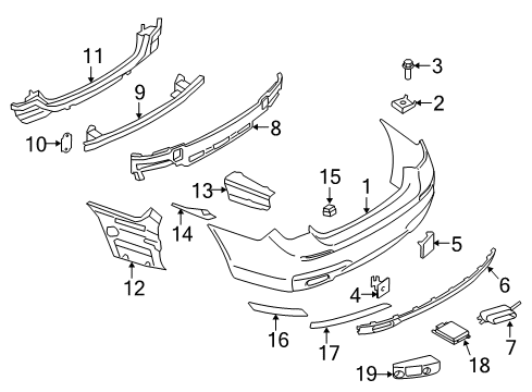 2013 BMW 740Li xDrive Lane Departure Warning Set, Mounts, Pdc Sensor, Rear Diagram for 51122163616