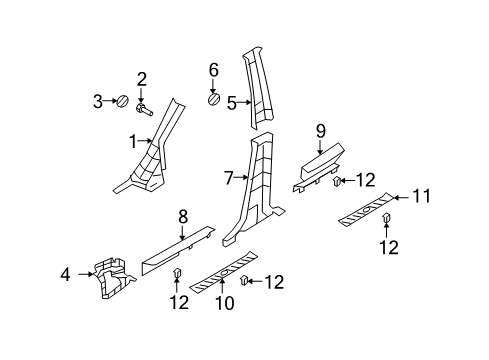 2010 Kia Rondo Interior Trim - Pillars, Rocker & Floor Tapping Screw Diagram for K997860620B