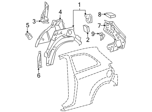 2009 Toyota Yaris Inner Structure - Quarter Panel Outer Wheelhouse Extension Diagram for 6163552060