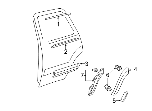 2006 Toyota Sequoia Exterior Trim - Rear Door Body Side Molding Diagram for 757420C100G0