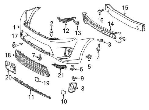 2013 Toyota Highlander Front Bumper Center Grille Diagram for 5310248020