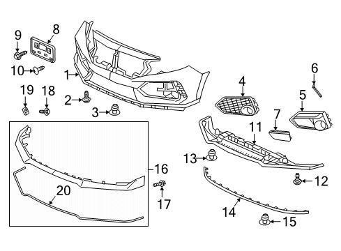 2021 Honda Civic Bumper & Components - Front Plate, FR. Bumper Diagram for 71105TGHA00