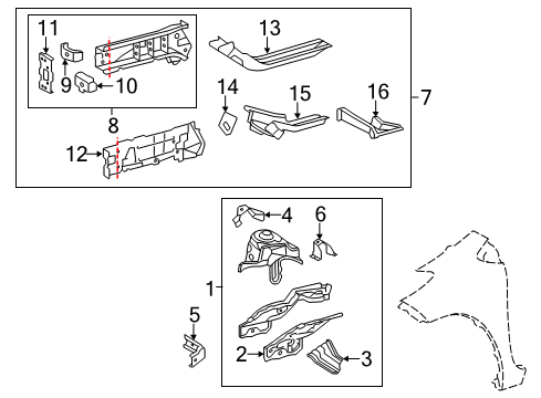 2016 Toyota Yaris Structural Components & Rails Extension Diagram for 5371552030
