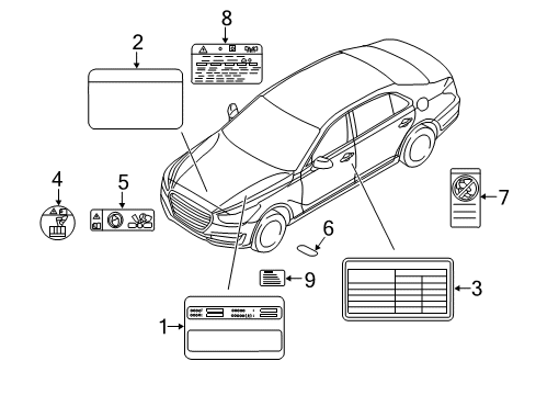 2019 Genesis G80 Information Labels Label-Tire Pressure Diagram for 05203B1510