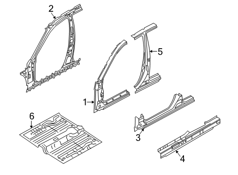 2008 Kia Rio5 Center Pillar, Hinge Pillar, Rocker, Floor & Rails Panel Complete-Front Floor Diagram for 651001G300