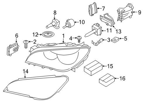 2013 BMW ActiveHybrid 7 Headlamps, Headlamp Washers/Wipers Right Headlight Diagram for 63117348510