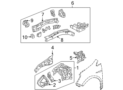 2009 Honda Odyssey Structural Components & Rails Member Set, Right Front Extension (Lower) Diagram for 04608SHJA02ZZ