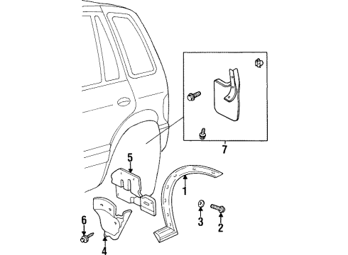 1995 Kia Sportage Exterior Trim - Quarter Panel Mud Guard-Rear, RH Diagram for 0K01851815D
