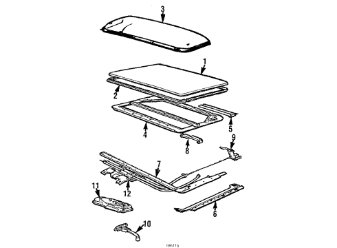 1984 BMW 633CSi Sunroof Guide Rail Left Diagram for 54121909757