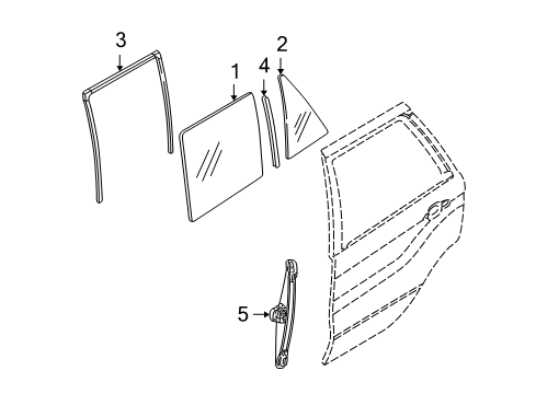 2000 BMW X5 Rear Door - Glass & Hardware Window Guide Web, Left Diagram for 51348402577