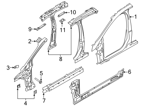 2017 Ford Focus Aperture Panel, Center Pillar, Hinge Pillar, Rocker Inner Hinge Pillar Reinforcement Plate Diagram for CM5Z58025A31A