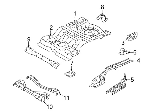 2007 Ford Fusion Rear Floor & Rails Bumper Bracket Diagram for 6E5Z17A750AA