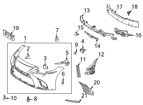 2020 Lexus LS500 Front Bumper RETAINER, Front Bumper Diagram for 5211650040