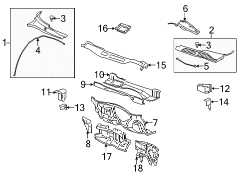2006 Chevrolet Impala Cowl Sound Absorber Diagram for 22847572