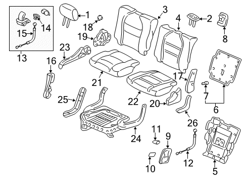 2005 Honda Pilot Rear Seat Components Frame, R. Middle Seat Cushion Diagram for 81336S9VA03