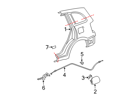 2001 Toyota RAV4 Fuel Door Release Cable Diagram for 7703542100