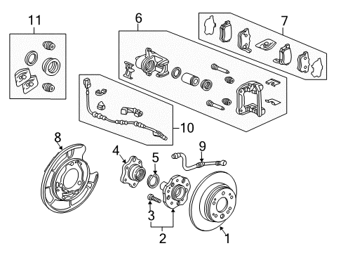 2003 Honda Element Rear Brakes Set, Pad Rear Diagram for 43022SCVA01