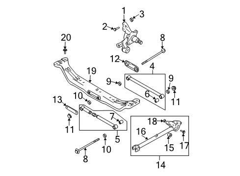 2004 Hyundai Tiburon Rear Suspension Components, Lower Control Arm, Stabilizer Bar Carrier Assembly-Rear Axle, LH Diagram for 527502D105