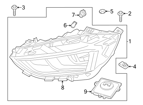 2019 Ford Edge Headlamps, Headlamp Washers/Wipers Headlamp Assembly Diagram for KT4Z13008B