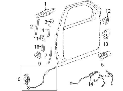 2008 GMC Yukon Front Door - Lock & Hardware Handle Asm-Front Side Door Outside Black Base-Plate C*Paint To Mat Diagram for 15930536