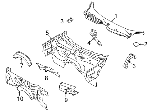 2011 BMW Z4 Cowl Supporting Strut, Front Wall Centre Diagram for 41137064488