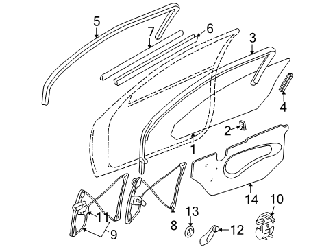 2004 Oldsmobile Alero Front Door Door Glass Retainer Diagram for 22689012