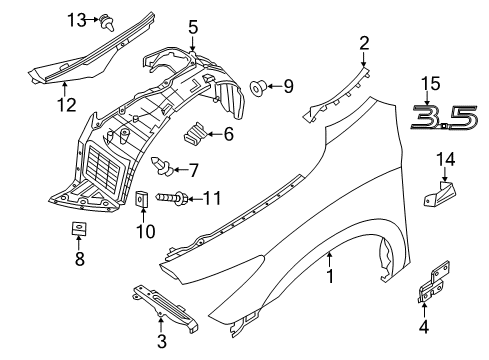 2016 Infiniti QX60 Fender & Components, Exterior Trim Front Fender Emblem Diagram for 638909NA0C