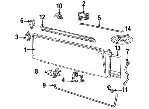 1993 Ford Bronco Tail Gate & Hardware, Exterior Trim Regulator Diagram for FOTZ9844000A