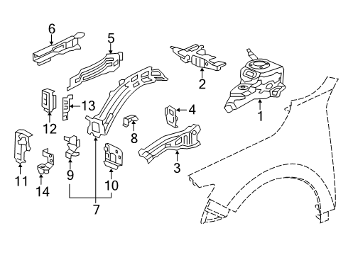 2021 Honda Insight Structural Components & Rails EXTN SET R, FR. DPR Diagram for 04674TXMA01ZZ