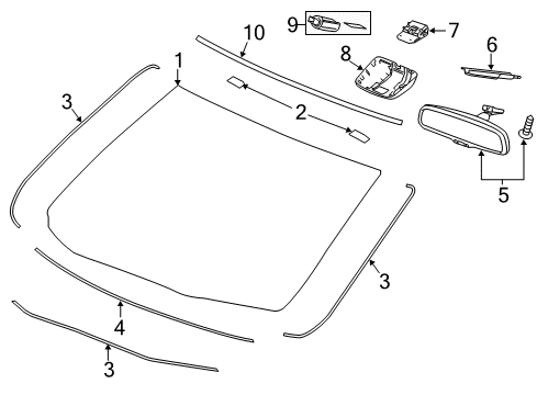 2017 Acura RDX Windshield Glass, Reveal Moldings Cover, Sensor Diagram for 36166TX4A01