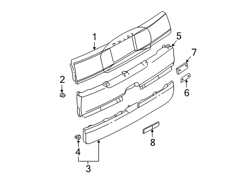 2002 Buick Rendezvous Exterior Trim - Lift Gate Applique Asm-Lift Gate Center (W/ Rear License Plate Lamp Diagram for 10328304
