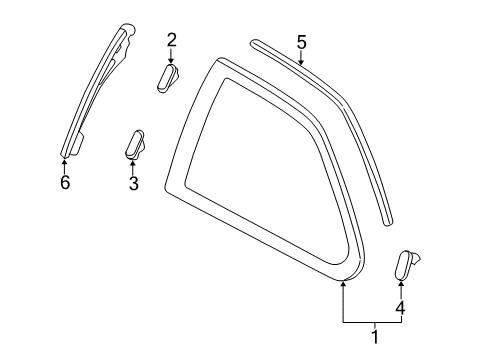 1996 Honda Civic Quarter Panel - Glass & Hardware Clip B, Quarter Window (Natural) Diagram for 91502SR3003