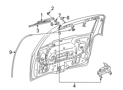 2005 Chevrolet Uplander Lift Gate - Wiper & Washer Components Washer Hose Diagram for 15871539