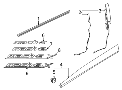 2021 Ford Mustang Mach-E Keyless Entry Components MOULDING - DOOR OUTSIDE Diagram for LJ8Z5820878BA