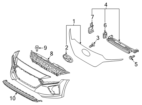 2018 Hyundai Ioniq Grille & Components Grille-Front Bumper Diagram for 86560G2100TAD