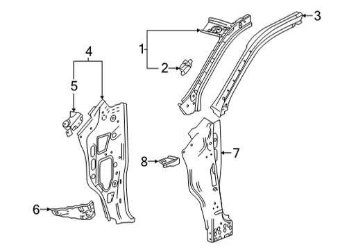 2020 Chevrolet Silverado 3500 HD Hinge Pillar Hinge Pillar Reinforcement Brace Diagram for 23509123