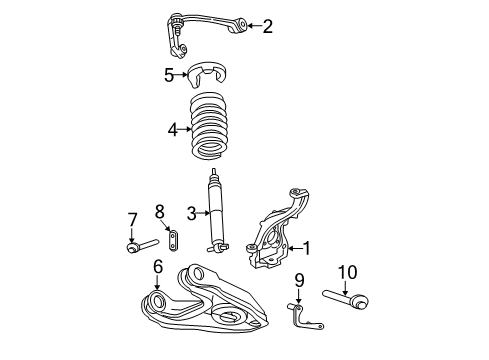 2004 Lincoln Navigator Front Suspension Components, Lower Control Arm, Upper Control Arm, Stabilizer Bar Strut Diagram for AU2Z18124C