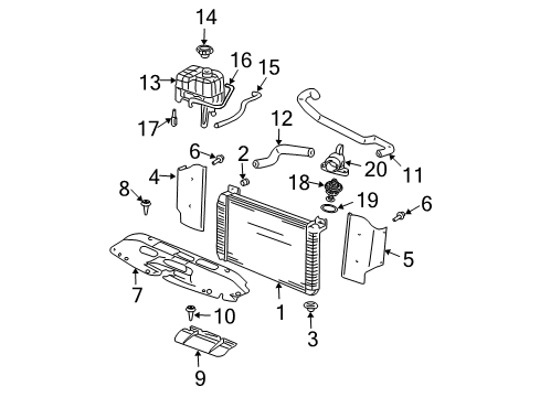 2004 Chevrolet Silverado 3500 Radiator & Components Radiator Assembly Diagram for 89019167