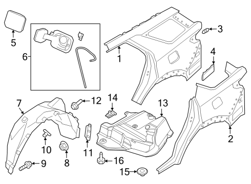 2022 Lincoln Aviator Quarter Panel & Components Splash Shield Retainer Screw Diagram for W712825S307