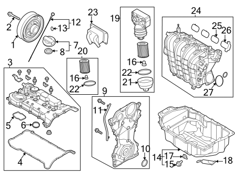 Engine Parts, Mounts, Cylinder Head & Valves, Camshaft & Timing, Variable Valve Timing, Oil Cooler, Oil Pan, Oil Pump, Balance Shafts, Crankshaft & Bearings, Pistons, Rings & Bearings BRACKET ASSY-ENGINE MTG Diagram for 21810K5100