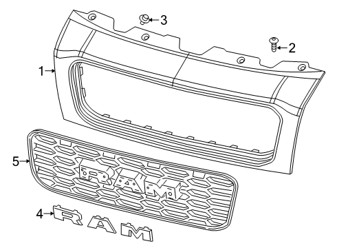 2021 Ram ProMaster 1500 Grille & Components Radiator Grille Diagram for 68395015AA