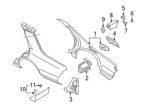 2004 Infiniti M45 Quarter Panel & Components Extension-Rear Fender, L Diagram for 78119AG030
