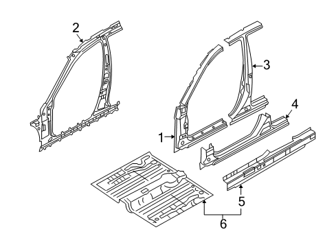 2009 Kia Optima Center Pillar & Rocker, Hinge Pillar, Floor & Rails Panel Assembly-Floor Center Diagram for 651002G100