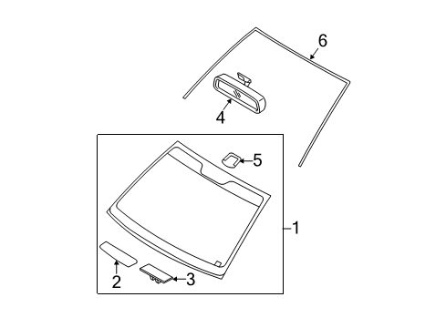2017 Hyundai Accent Windshield Glass, Reveal Moldings Windshield Glass Assembly Diagram for 861101R030