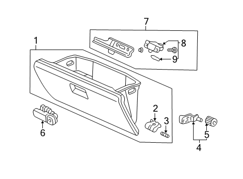 2002 Acura RSX Glove Box Stay, Glove Box Hinge Diagram for 66405S04010