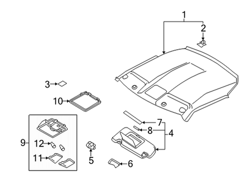 2021 Nissan GT-R Interior Trim - Roof Right Sun Visor Assembly Diagram for 964006HP3B