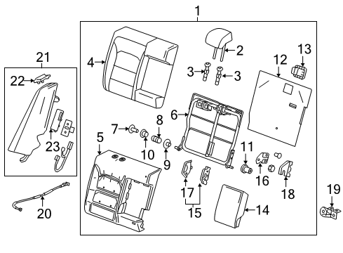 2017 Chevrolet Malibu Rear Seat Components Seat Back Frame Inner Bushing Diagram for 23491453