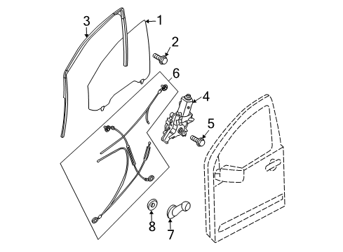 2007 Nissan Xterra Front Door Glass Assembly-Door Window, RH Diagram for 80300EA010