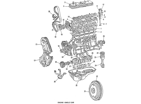 1986 Toyota Celica Engine Parts, Mounts, Cylinder Head & Valves, Camshaft & Timing, Oil Pan, Oil Pump, Crankshaft & Bearings, Pistons, Rings & Bearings Bracket, Engine Mounting, RH Diagram for 1231574030