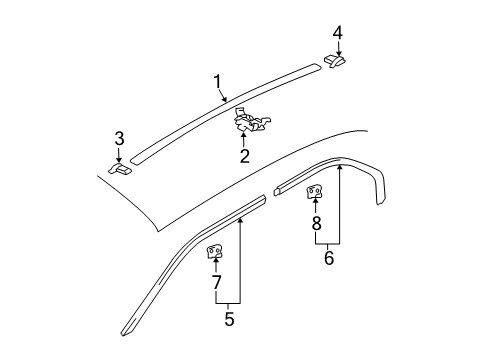 1999 Hyundai Sonata Exterior Trim - Roof Piece-Roof Garnish End Rear, LH Diagram for 8721838000